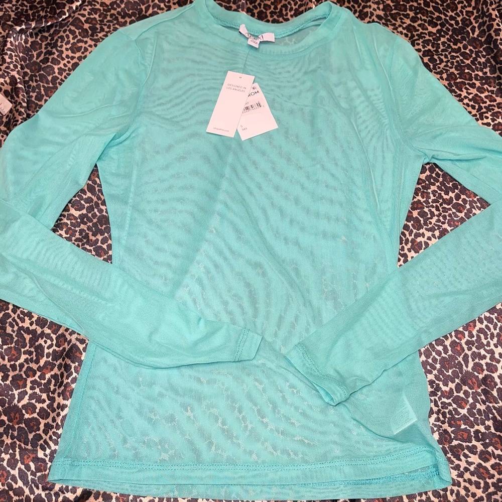 AFRM Mint Blue Green Long Sleeve Mesh Top